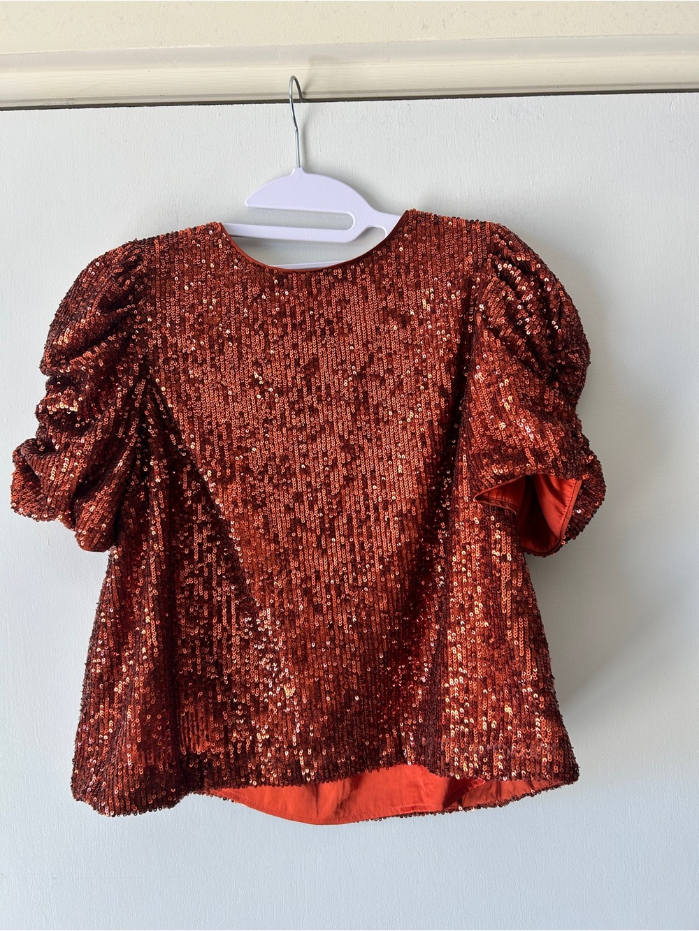 Anthropologie Copper Sequin Short-Sleeve Blouse - Picture 3 of 10
